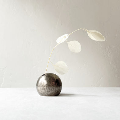 Hand-hammered Copper Orb Flower Vase Moon Silver
