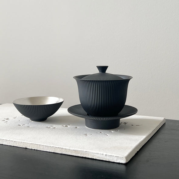 Porcelain Black Slate Shinogi Gaiwan Teapot