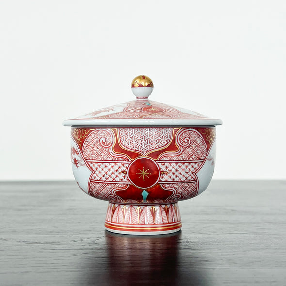 Akae Kinran Kutani Lidded Cups Pair