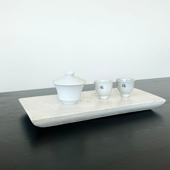 White Stone Tea Boat Tray -Rectangle