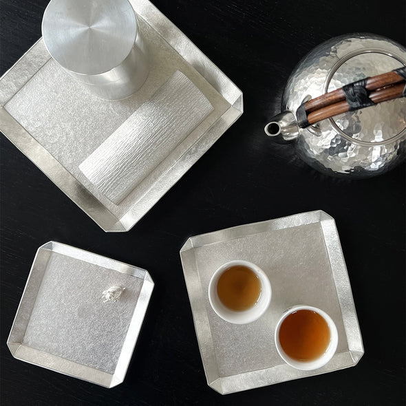 Happo Oshiki Pewter Tea Tray Set of 4