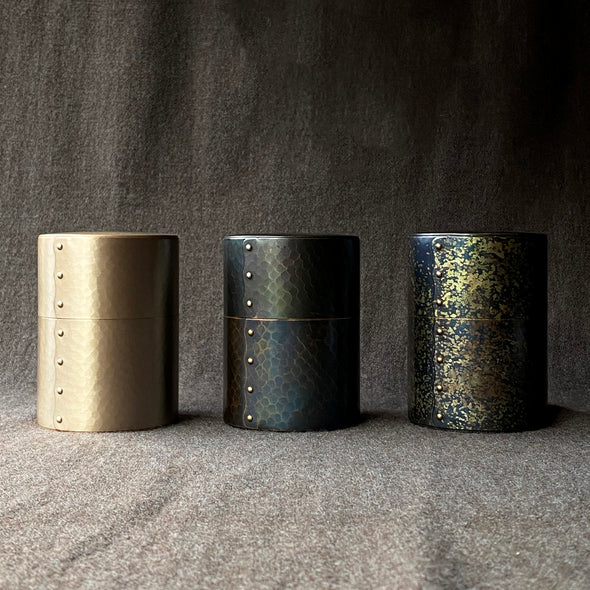 Hand-Hammered Canister and Scoop Set Silver Tsuiki Copperware