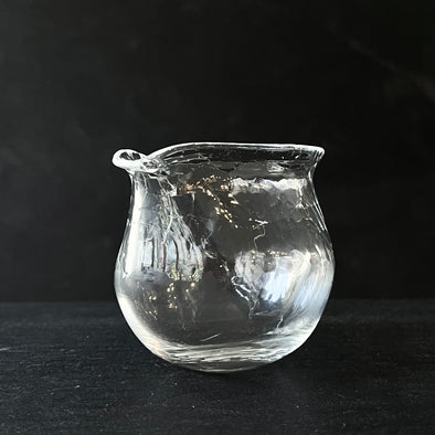 Antique Clear Glass Lidded Pitcher with Etched Grape Vine Motif