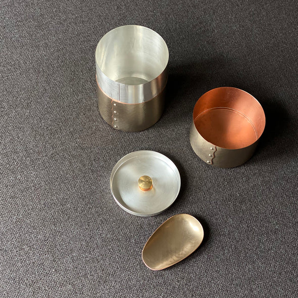 Hand-Hammered Canister and Scoop Set Silver Tsuiki Copperware