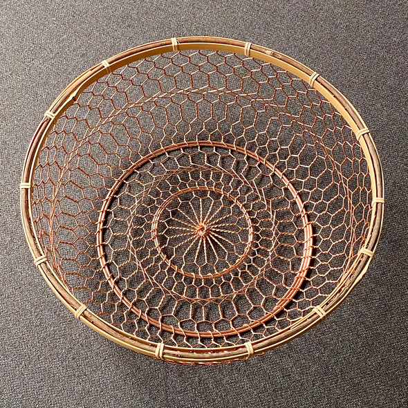 Hand Woven Copper Basket with Bamboo Trim