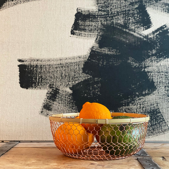 Hand Woven Copper Basket with Bamboo Trim